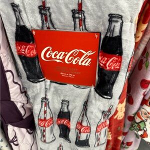 Coca-Cola Gray Blanket with Red Bottle Design